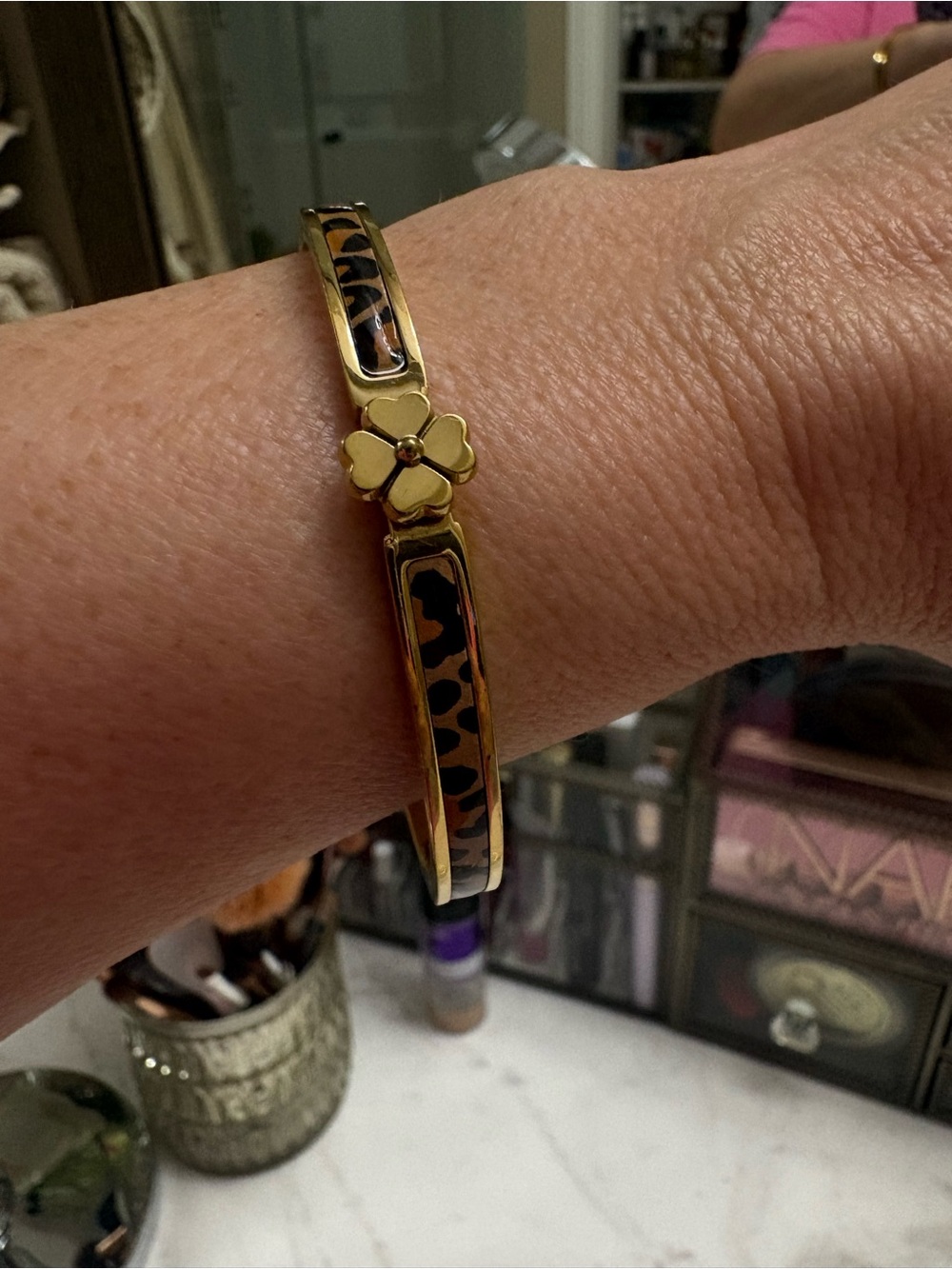 kate spade Gold-Tone Clover Bangle with Leopard Inlay & Earrings Set - Picture 6 of 12